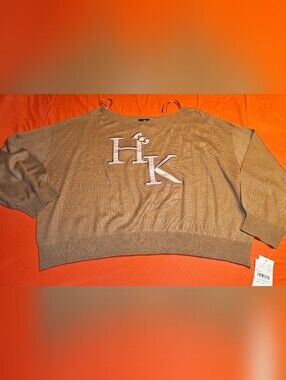 Hello Kitty Pink Letters & Bow Embroidered Crop Slight Off Shoulders Sweater XXL